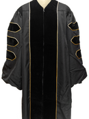 Dr Deluxe gown black trim gold piping